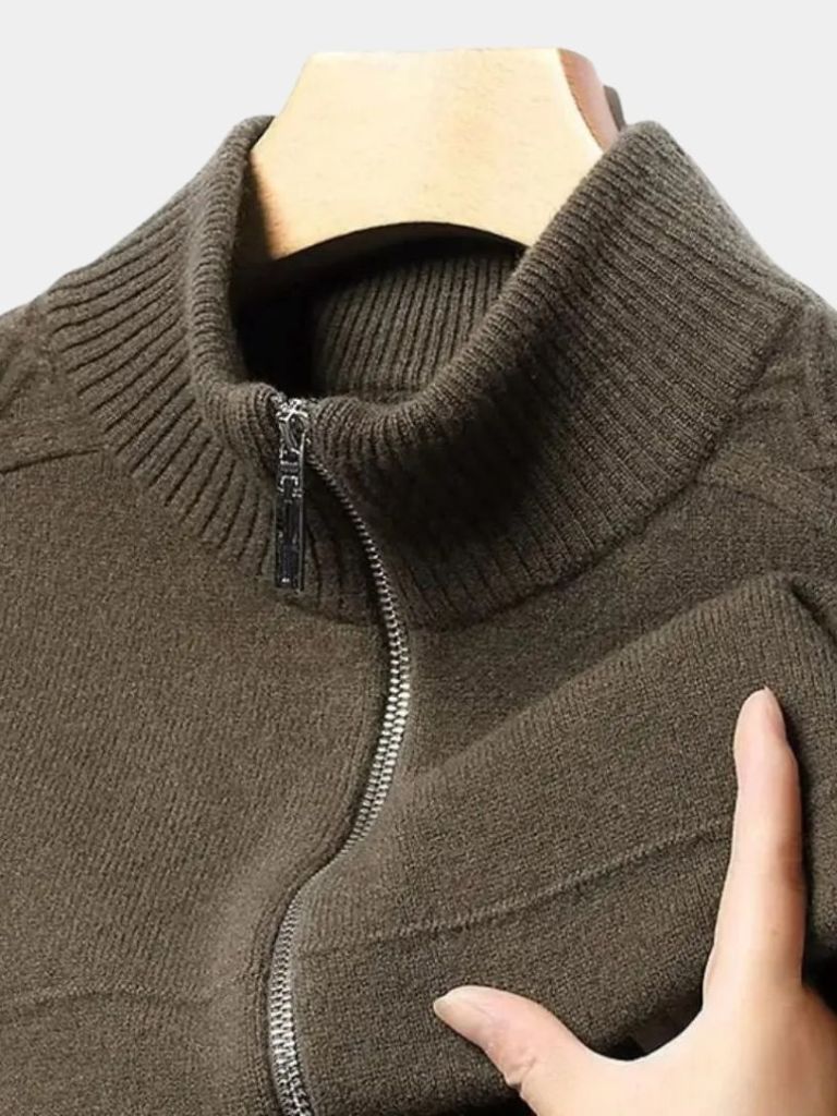 Cashmere Zip Sweater with Knitted Roll Neck