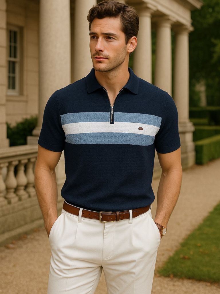 Classic Short Sleeve Polo Shirt with Zip