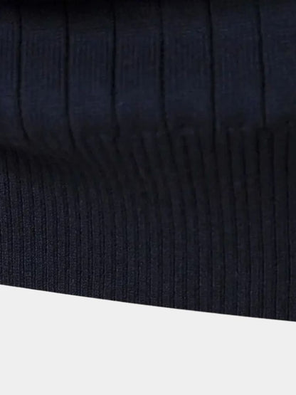 Cotton Knit Sweater with Vertical Stripes and Quarter Zip