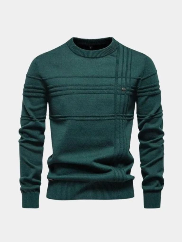 Striped Cotton Knit Sweater with Round Neck