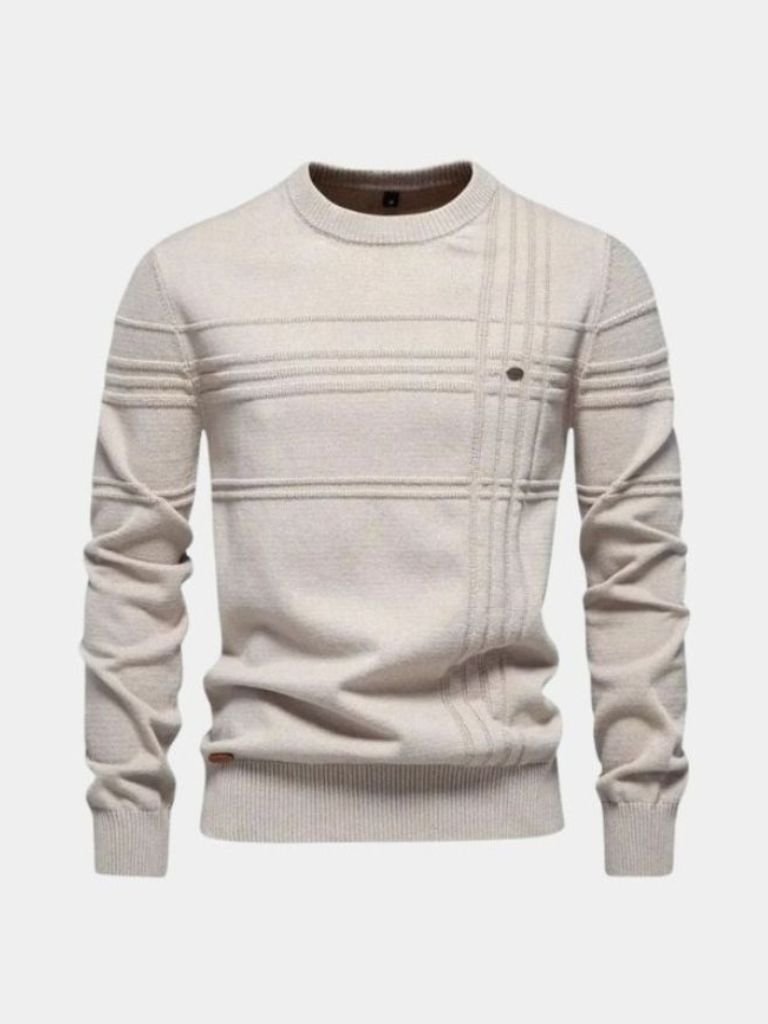 Striped Cotton Knit Sweater with Round Neck