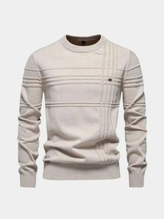 Striped Cotton Knit Sweater with Round Neck