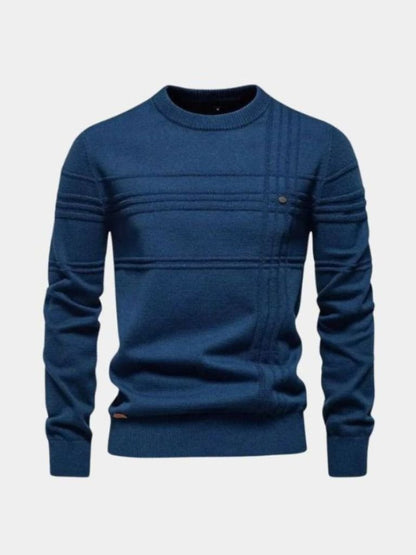 Striped Cotton Knit Sweater with Round Neck