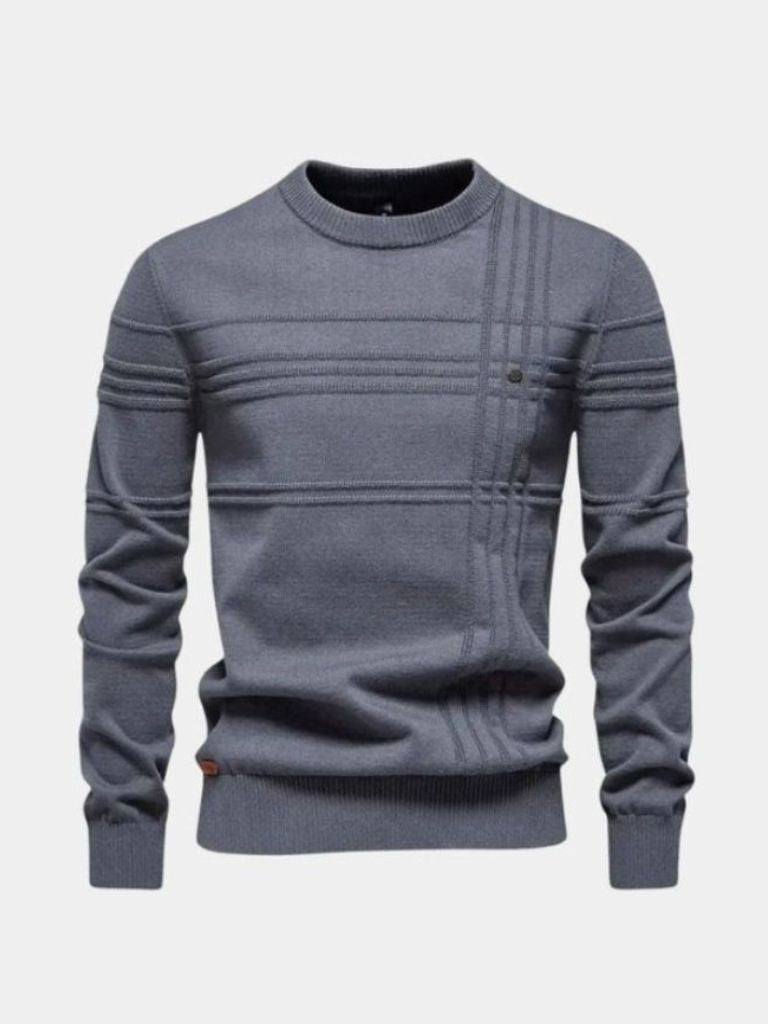 Striped Cotton Knit Sweater with Round Neck