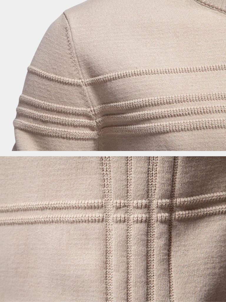 Striped Cotton Knit Sweater with Round Neck