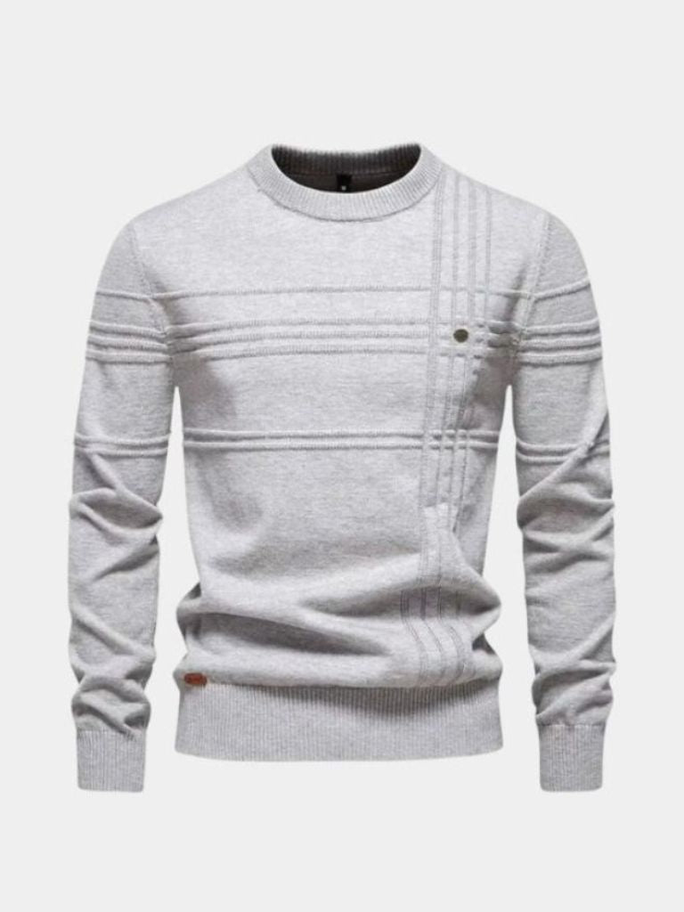 Striped Cotton Knit Sweater with Round Neck