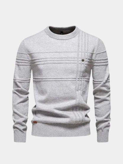 Striped Cotton Knit Sweater with Round Neck