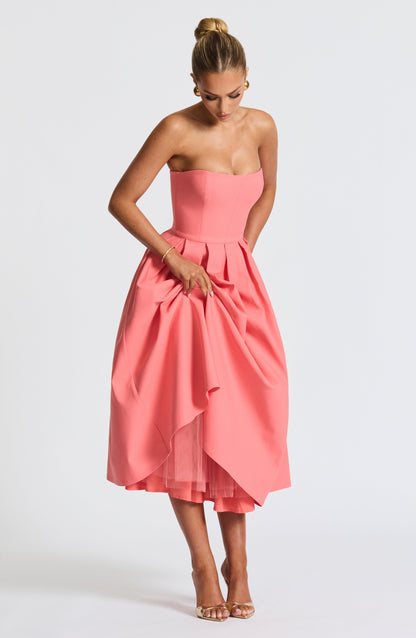 Edith Midi Dress - Pink Coral