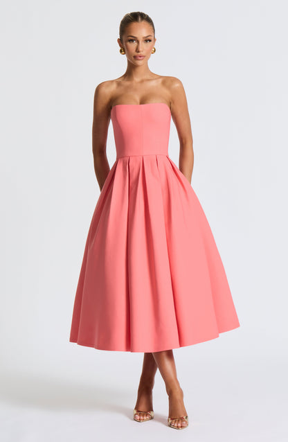 Edith Midi Dress - Pink Coral
