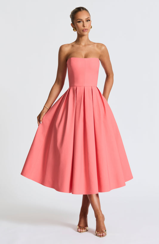 Edith Midi Dress - Pink Coral