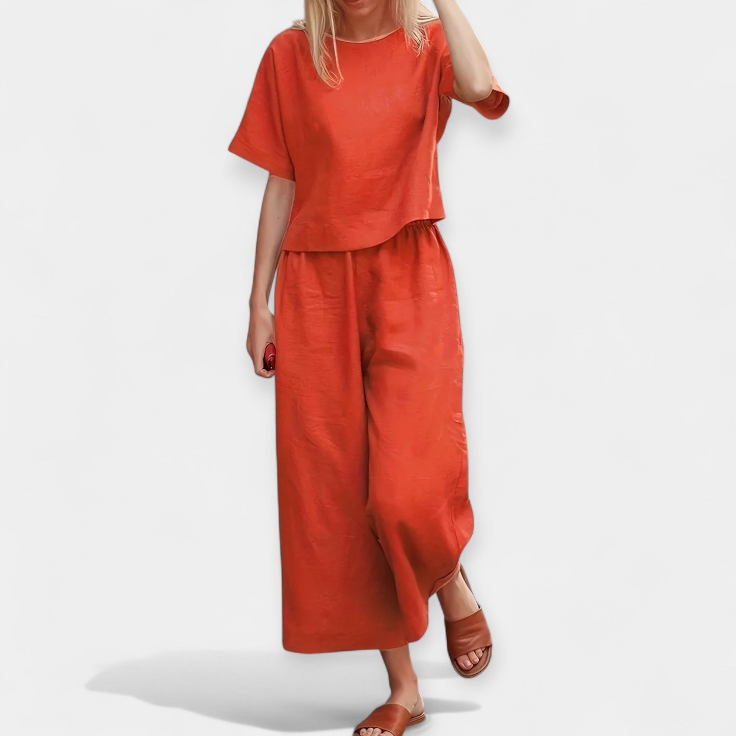 Loose-Fitting Trouser Set with Short Sleeves