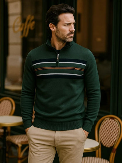 Striped Knit Sweater with Zip