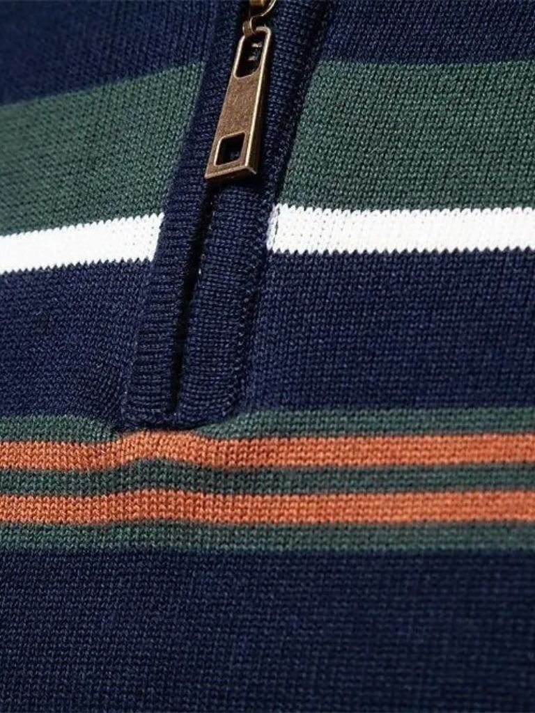 Striped Knit Sweater with Zip