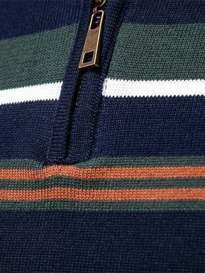 Striped Knit Sweater with Zip