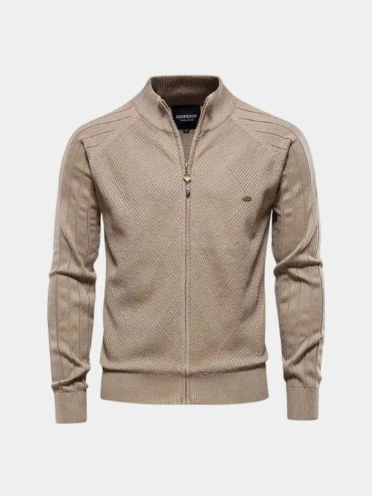 Zip-Up Jacquard Knit Cardigan