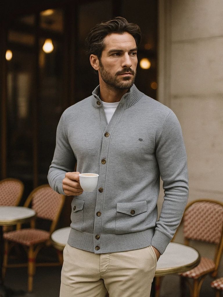 Cotton Long Standing Collar Sweater
