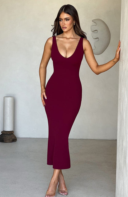 Lucinda Midi Dress - Bordeaux