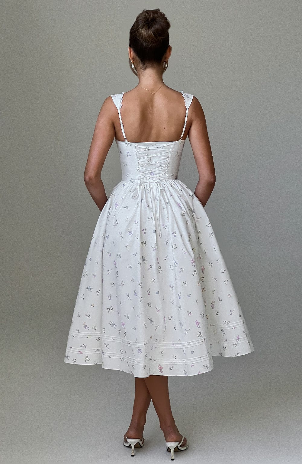 Marlena Midi Dress - White with Floral Pattern in Multiple Colours