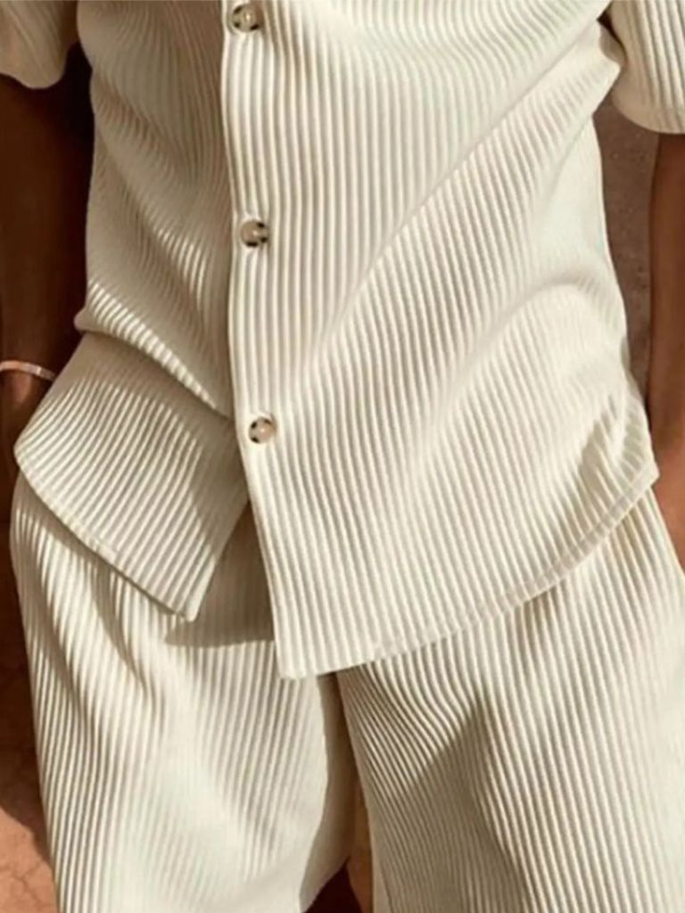 Minimalist Shorts and Shirt Set in Corduroy Fabric