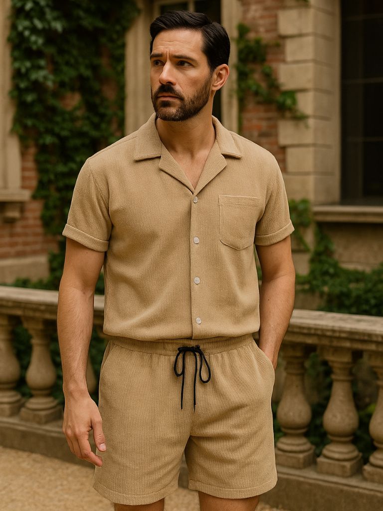 Minimalist Shorts and Shirt Set in Corduroy Material