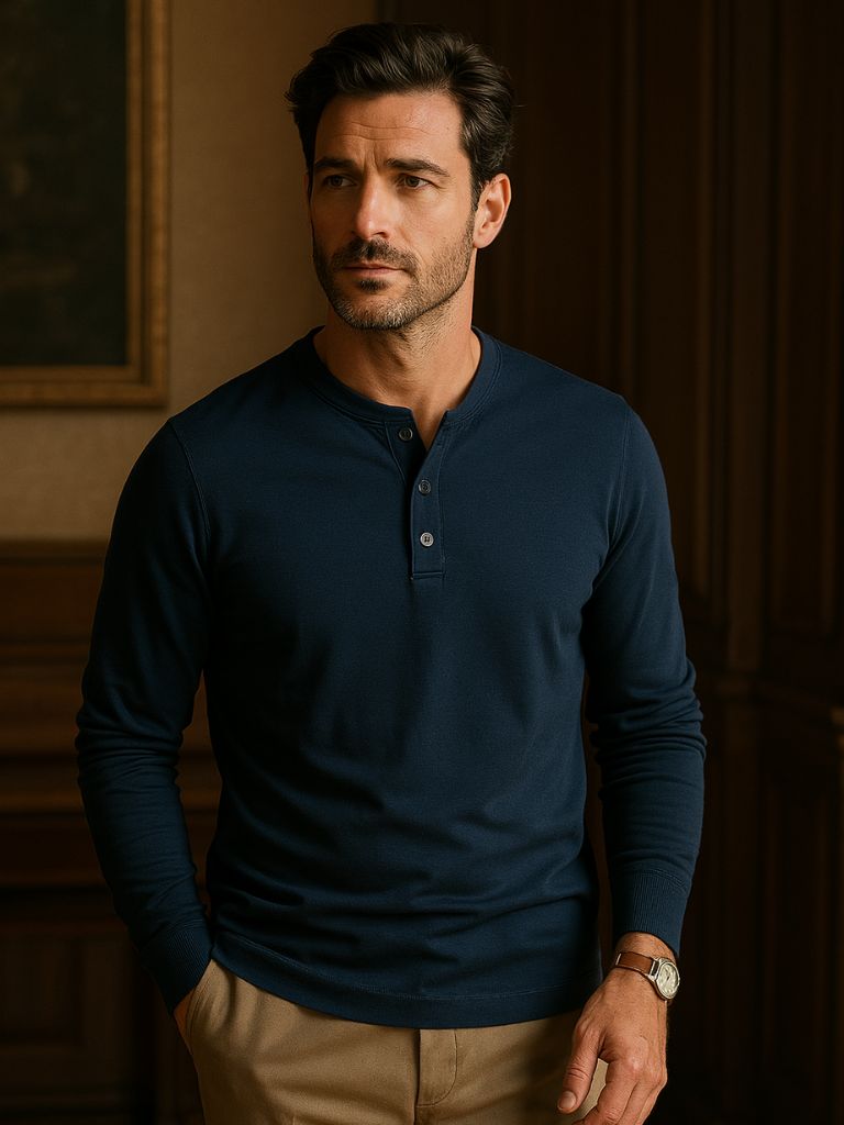 Minimalist Long Sleeve Henley T-Shirt
