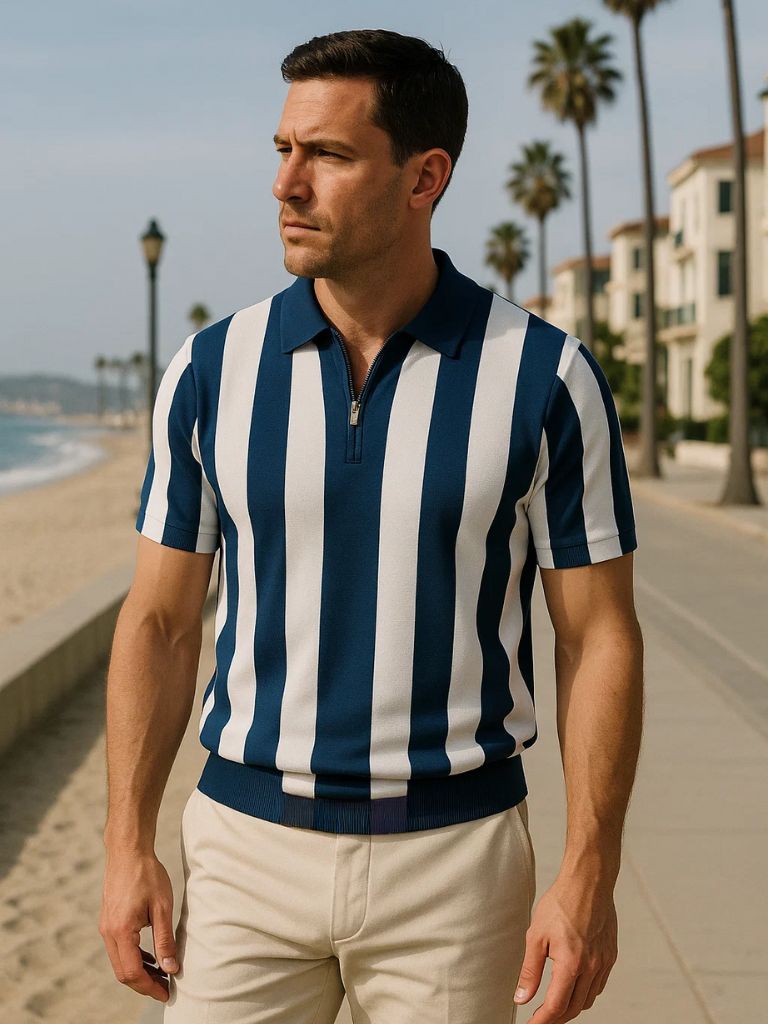 Navy Striped Polo