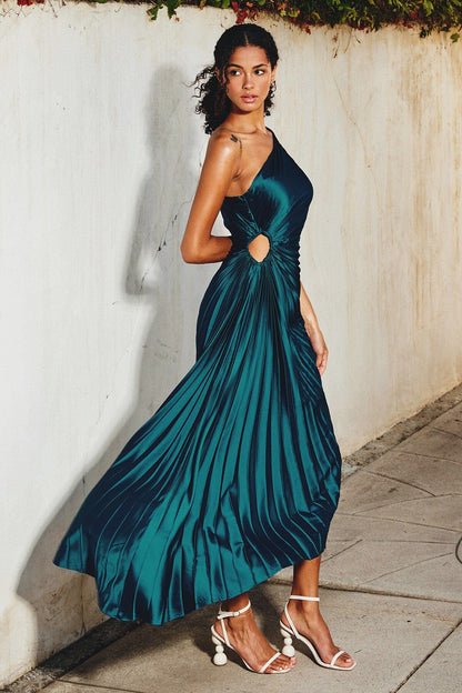 Sylviana - One-Shoulder Pleated Midi Dress