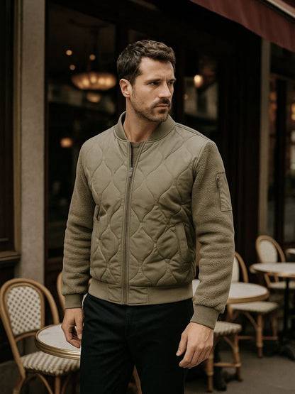 Padded Bomber Jacket with Sherpa Sleeves