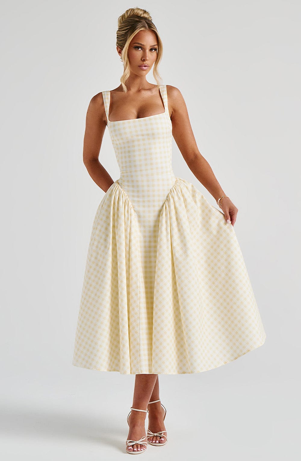 Sherrie Midi Dress - Lemon Vichy