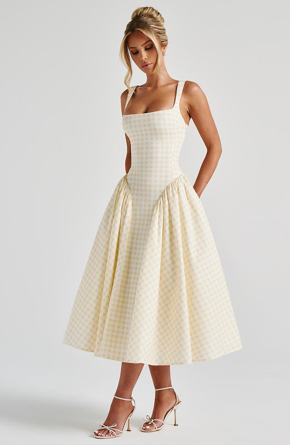 Sherrie Midi Dress - Lemon Vichy