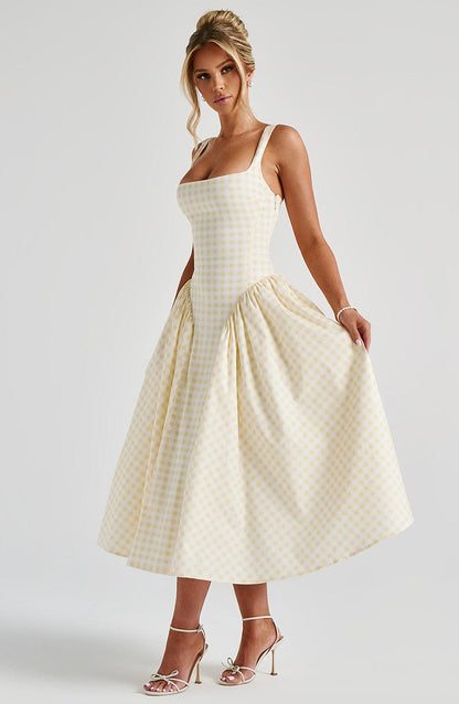 Sherrie Midi Dress - Lemon Vichy