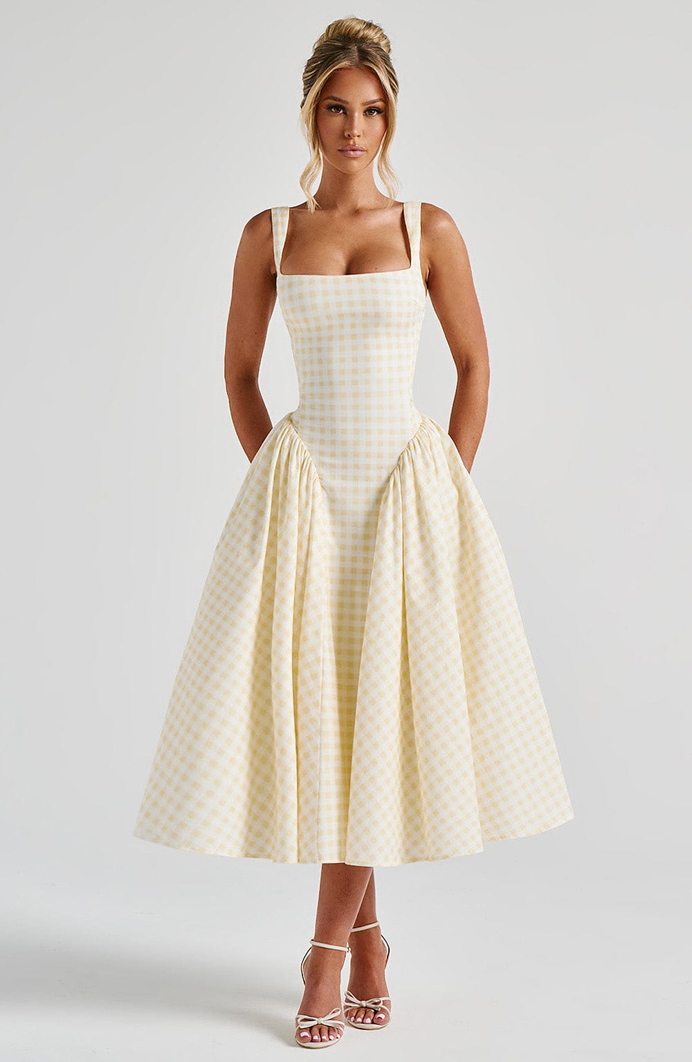 Sherrie Midi Dress - Lemon Vichy
