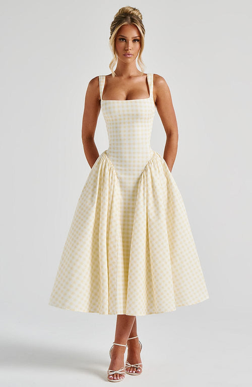 Sherrie Midi Dress - Lemon Vichy