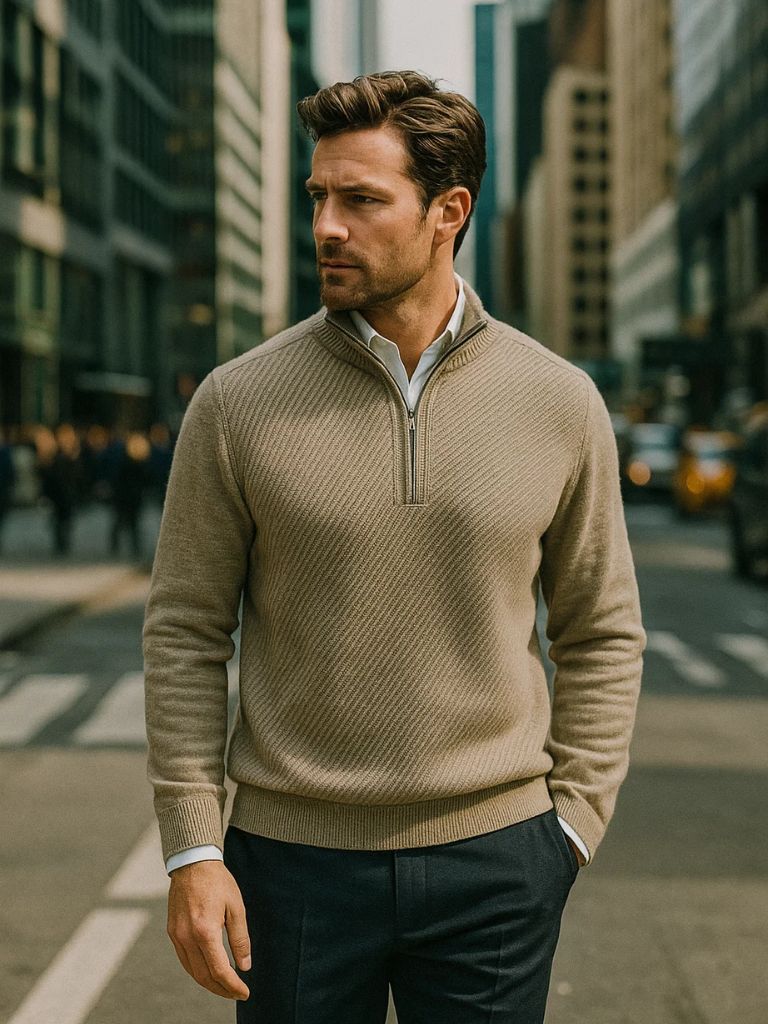 Wool Sweater Stripe Quarter Zip