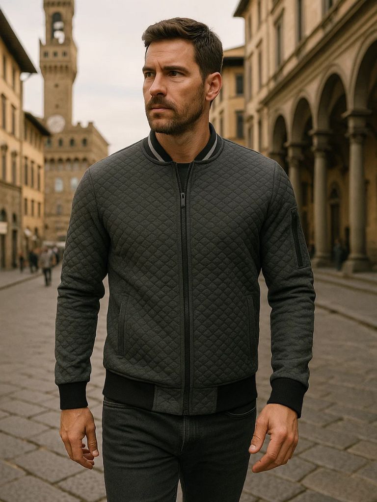 Textured Casual Bomber Jacket