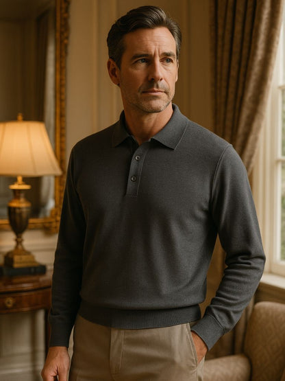 Wool Polo Sweater with Button