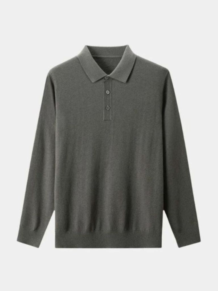 Wool Polo Sweater with Button