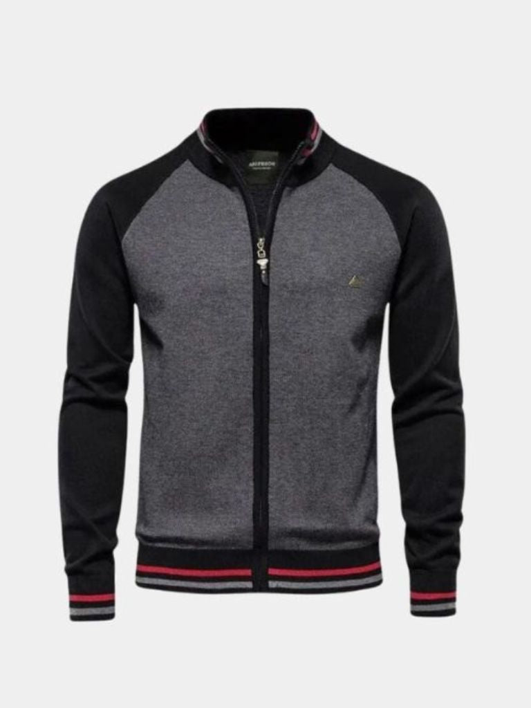Cardigan Sweater with Fastening and Stand-Up Collar