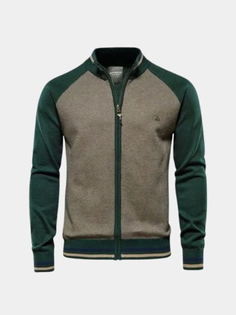 Cardigan Sweater with Fastening and Stand-Up Collar