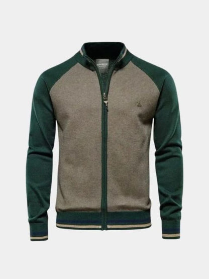 Cardigan Sweater with Fastening and Stand-Up Collar
