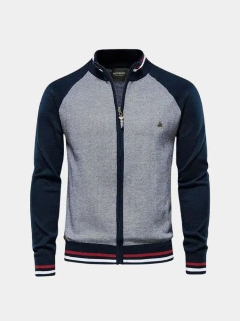 Cardigan Sweater with Fastening and Stand-Up Collar