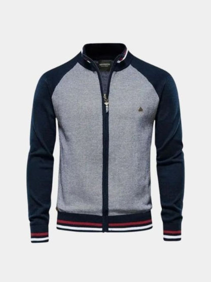 Cardigan Sweater with Fastening and Stand-Up Collar