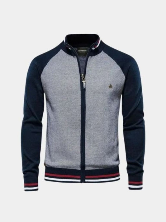 Cardigan Sweater with Fastening and Stand-Up Collar