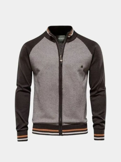 Cardigan Sweater with Fastening and Stand-Up Collar