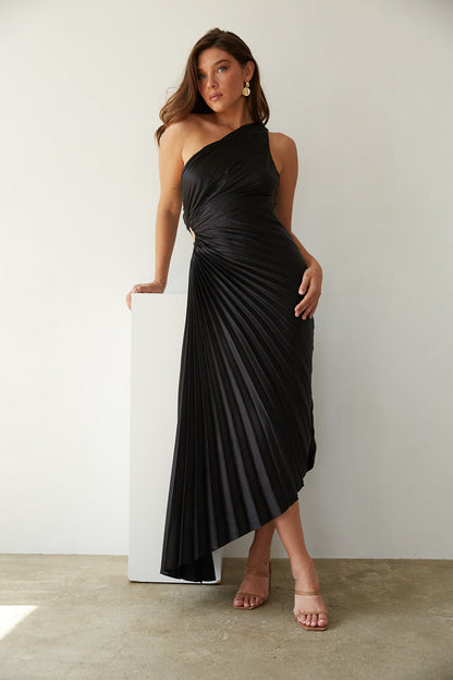 Sylviana - One-Shoulder Pleated Midi Dress