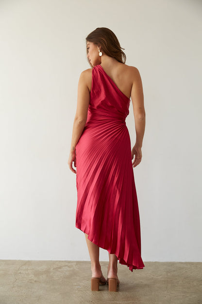 Sylviana - One-Shoulder Pleated Midi Dress